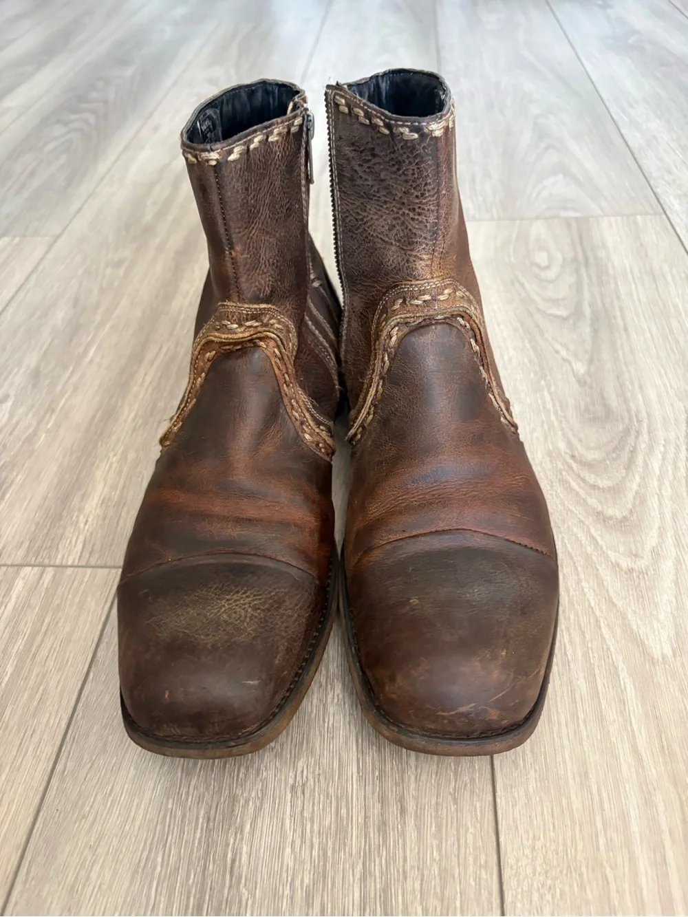 Bed Stu RevolutionMen's Size 12 Brown Leather Ankle Boots Rustic Stitched Trim